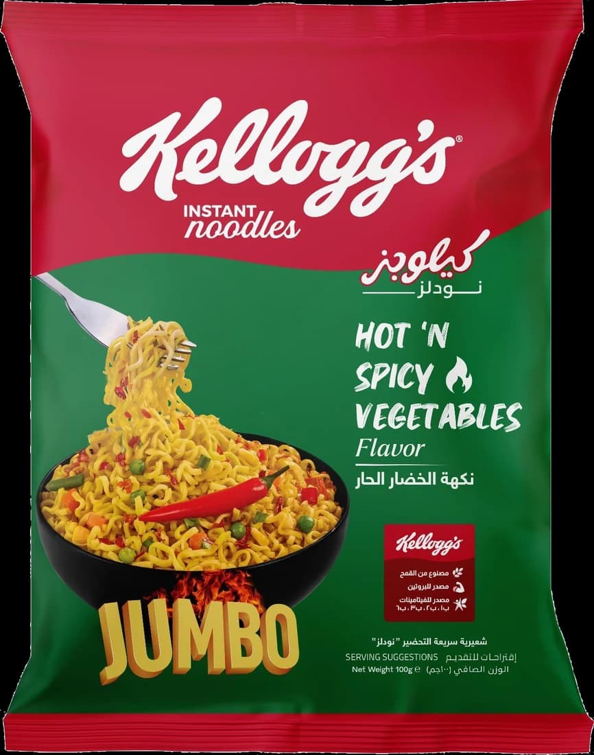 Kellogg’s Jumbo instant noodles, Hot ’n Spicy Vegetables flavour, 100g pack